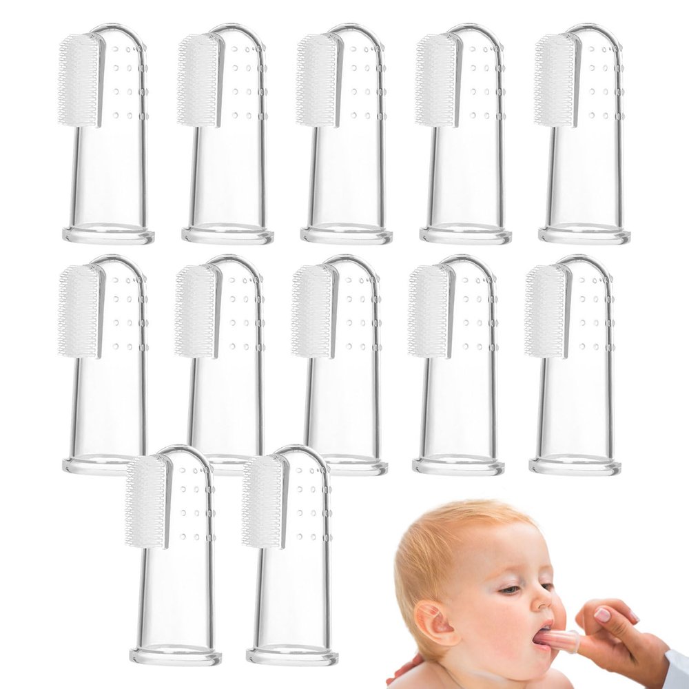 12Pcs Silicone Baby Finger Toothbrush, Soft Finger Toothbrush for Teething Relief, Clear Toddler Oral Care