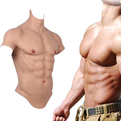 XRSMOU Silicone Male Chest, Realistic Soft Muscle Chest, Fake Muscle Cosplay Halloween Costume, Party Masquerade, Christmas Half-body Suit