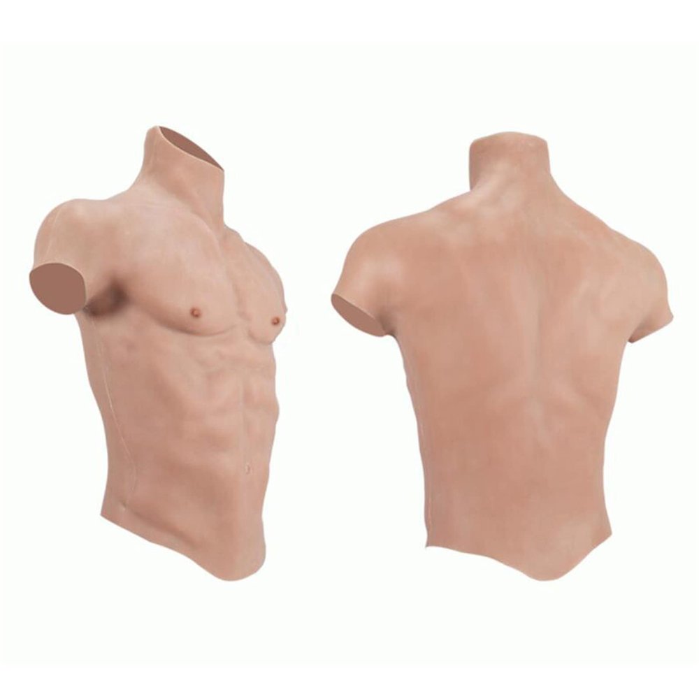 XRSMOU Realistic Silicone Muscle Chest, Male Chest and Abdominal Muscle Silicone Tights, Artificial Fake Muscle (Brass Medium Size)