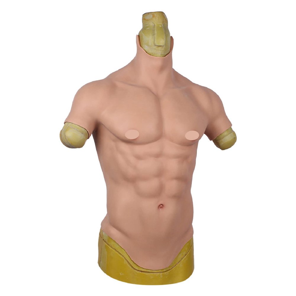 XRSMOU Silicone Fake Muscles, Adult Realistic Chest with Arms, Men's Half-body Tights, Role Play, Masquerade Costumes (Color1 S)