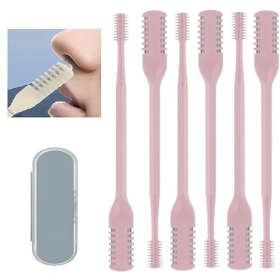 New 2-in-1 Nasal Hair Cutter,2024 Nostril Hair Remover Tool, Double Sided Nose Hair Knife, Portable Manual 360 Rotating Nose Hair Trimmer with Ear Picker for Women Men (Pink, 6 PCS)