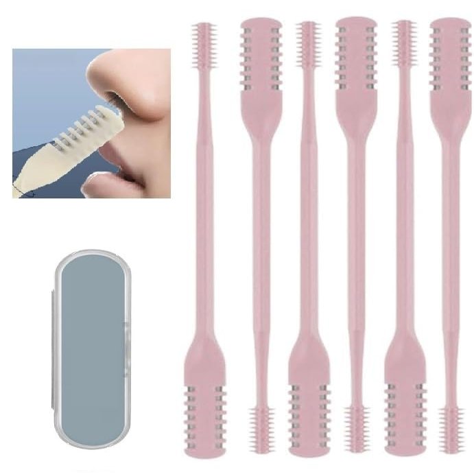 New 2-in-1 Nasal Hair Cutter,2024 Nostril Hair Remover Tool, Double Sided Nose Hair Knife, Portable Manual 360 Rotating Nose Hair Trimmer with Ear Picker for Women Men (Pink, 6 PCS)