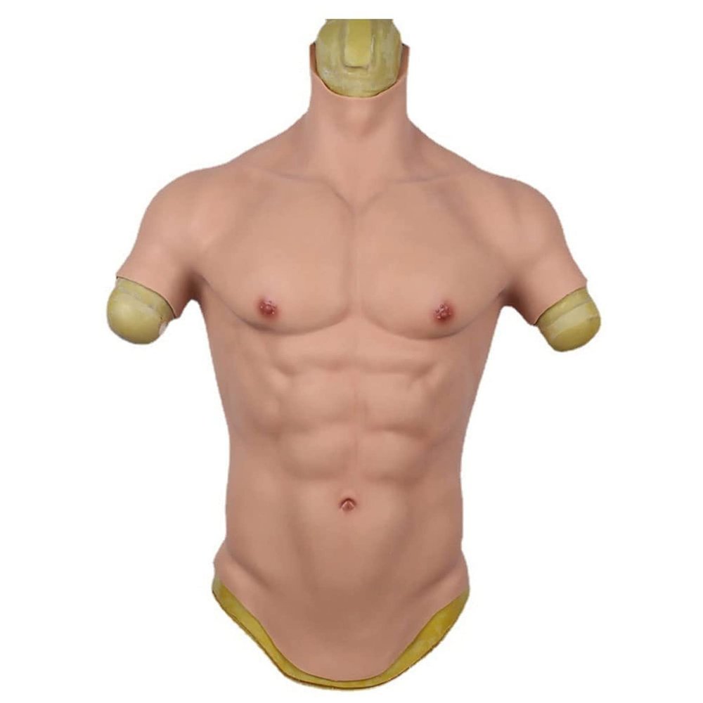 XRSMOU Silicone Fake Chest Muscle Vest, Artificial Simulation Muscle,for Role Playing, Halloween Party, Masquerade Costumes (Natural L)