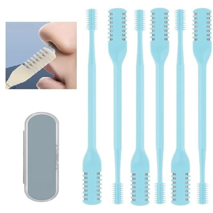 New 2-in-1 Nasal Hair Cutter,2024 Nostril Hair Remover Tool, Double Sided Nose Hair Knife, Portable Manual 360 Rotating Nose Hair Trimmer with Ear Picker for Women Men (Blue, 6 PCS)