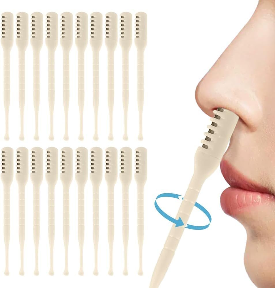 2-in-1 Nose Hair Trimmer, 2024 Upgrade Manual Double Sided Nose Hair Blade with Ear Spoon, Portable 360 Rotating Nostril Hair Removal Tool Nasal Hair Clippers for Women Men (Beige 20PC)