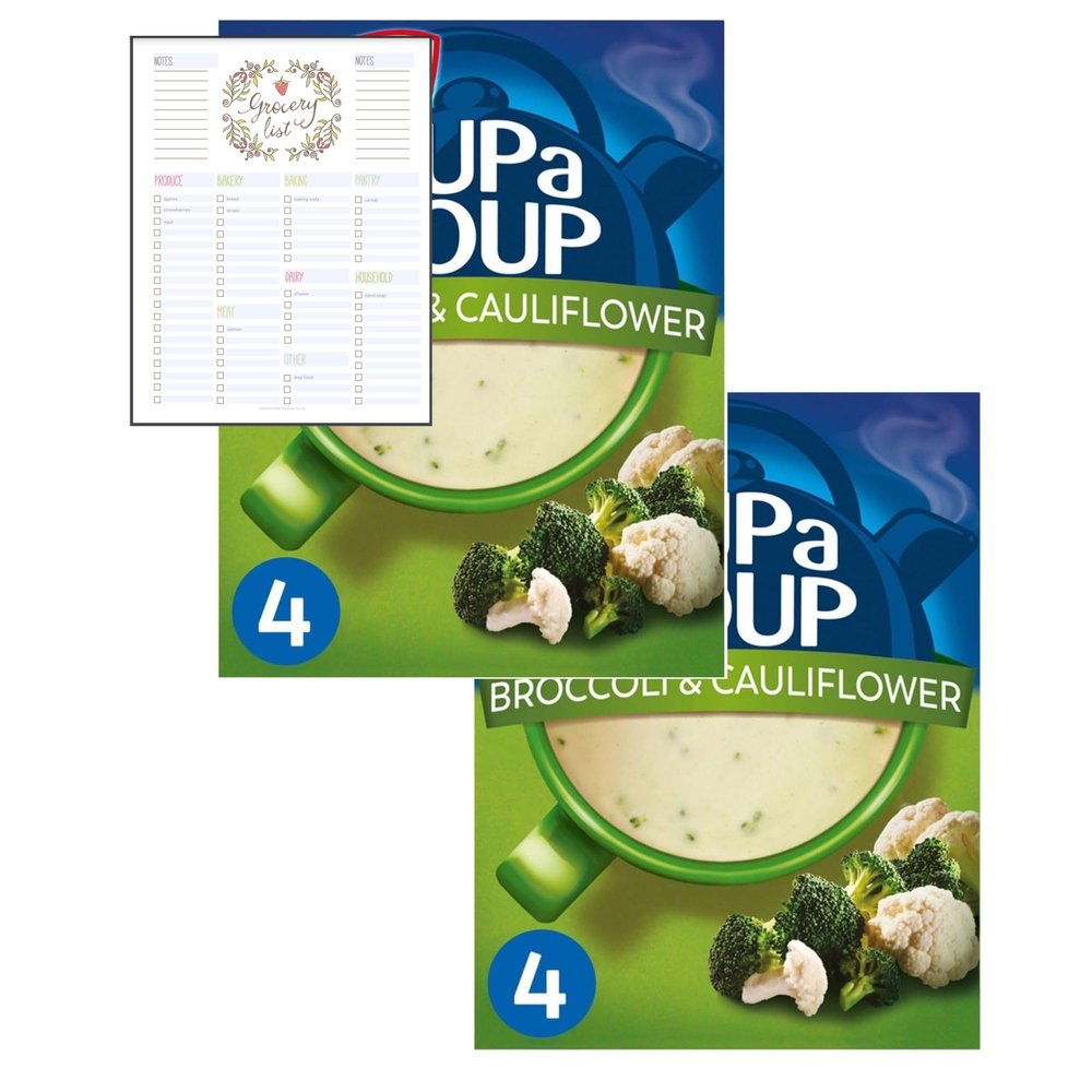 Cup a Soup Bundle With Batchelors Cup a Soup Broccoli & Cauliflower 4 Sachets 101g - Pack of 2 with Grocery List Card