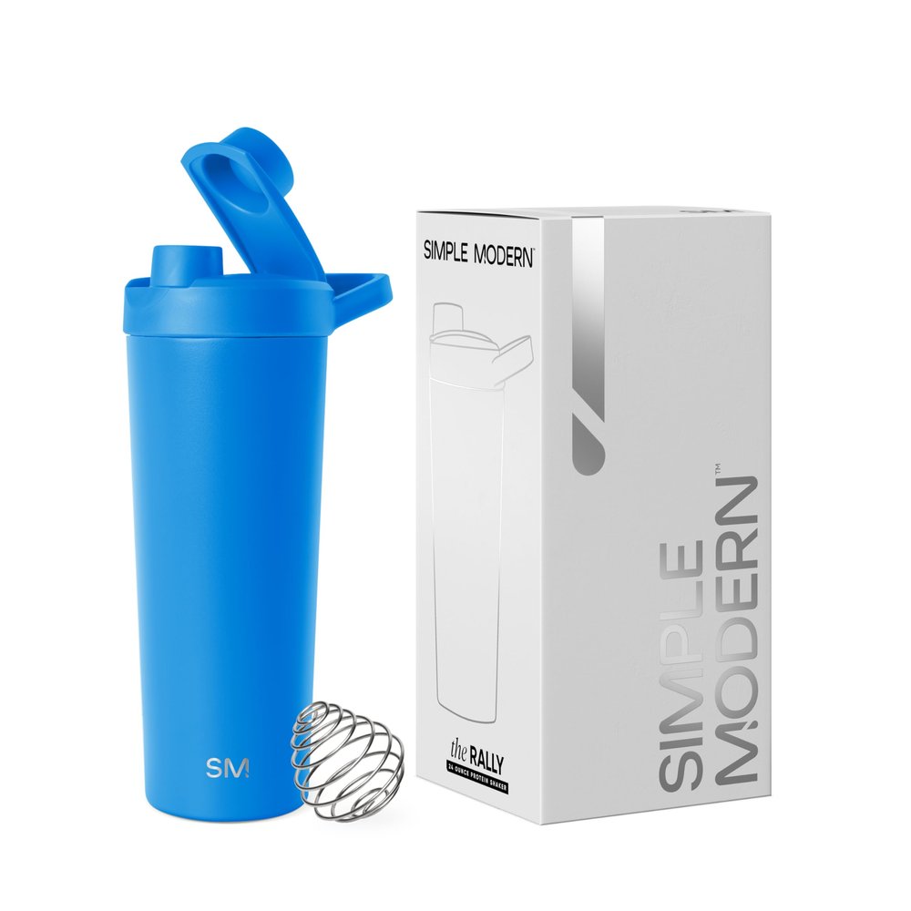 Simple Modern Stainless Steel Shaker Bottle with Ball 24oz | Metal Insulated Cup for Protein Mixes, Shakes and Pre Workout | Rally Collection | Supersonic Blue