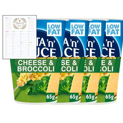 Pasta Pot Bundle With Batchelors Pasta & Sauce Pot Cheese & Broccoli 65G - Pack of 4 with Grocery List Card