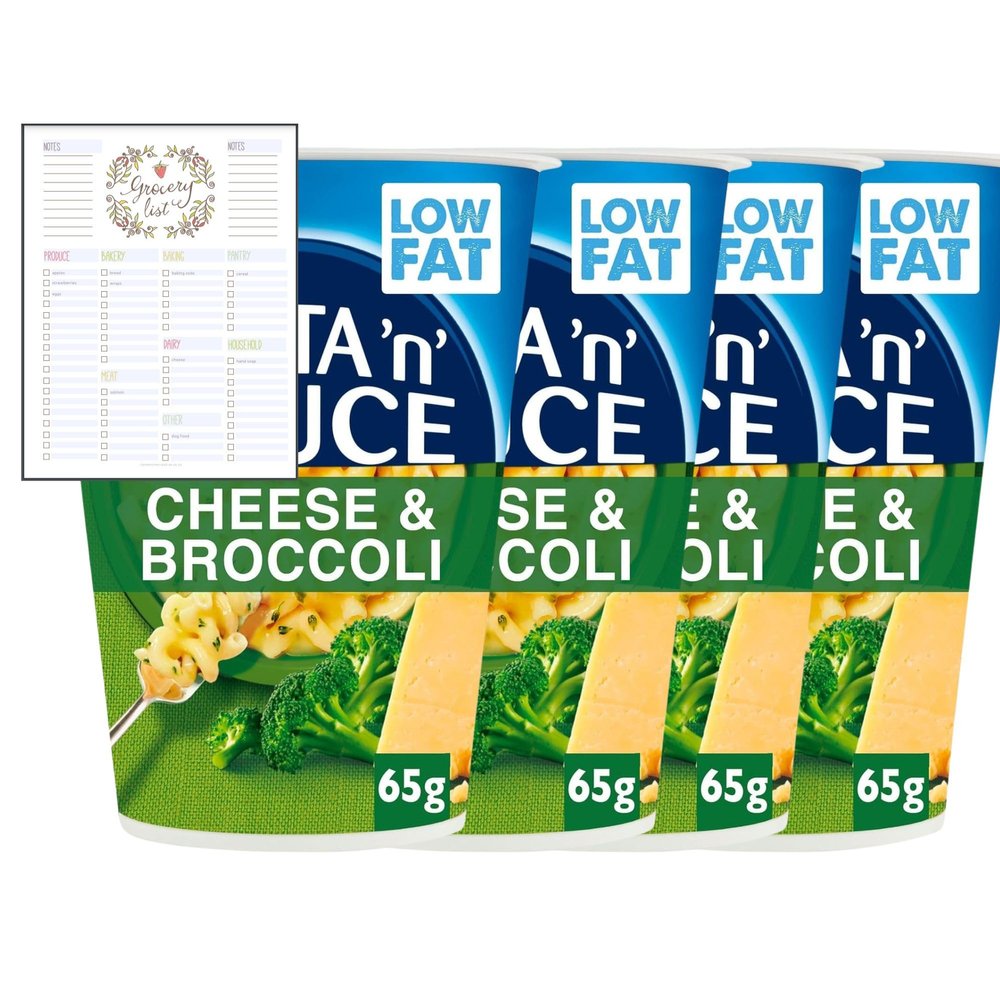 Pasta Pot Bundle With Batchelors Pasta & Sauce Pot Cheese & Broccoli 65G - Pack of 4 with Grocery List Card