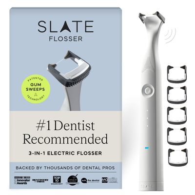 SLATE Electric Flosser | Luxury Dental Flosser for Teeth w/ 3 Speeds - Dentist Invented | Reusable Non-Toxic Floss, Tongue Scraper & Gum Care
