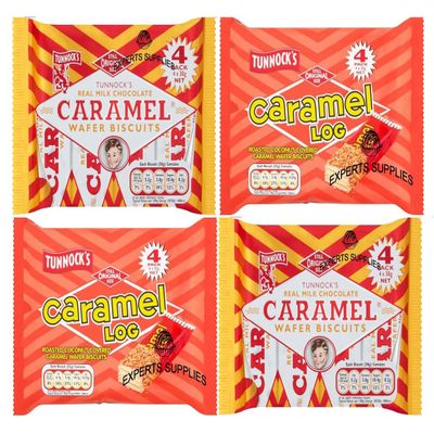 Caramel Wafer Bundle With Tunnocks Caramel Log Wafer Biscuits 4x32g x2 and Real Milk Chocolate Caramel Wafer Biscuits 4x30g x2 Pack Of 4 By Experts Supplies