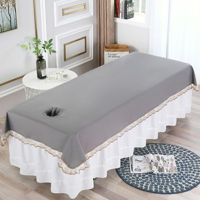 LDLCYCN Waterproof Massage Table Sheet with Face Hole Oilproof Massage Spa Bed Linens Thin Beauty Salon Massage Table Protective Cover Lace for Beauty Spa Washable Cooling,Dark Gray,200 * 80(N)