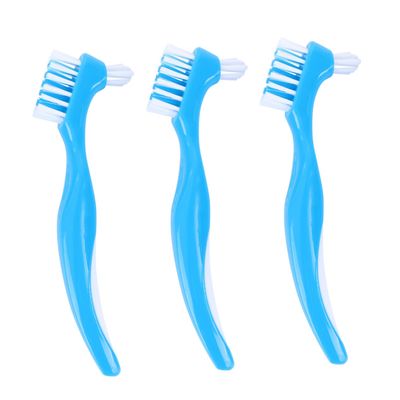 Hoement 6pcs Toothbrush Double Sided Brush Head for False Teeth Cleaning Non-Slip Handle Care Brush for Home Use