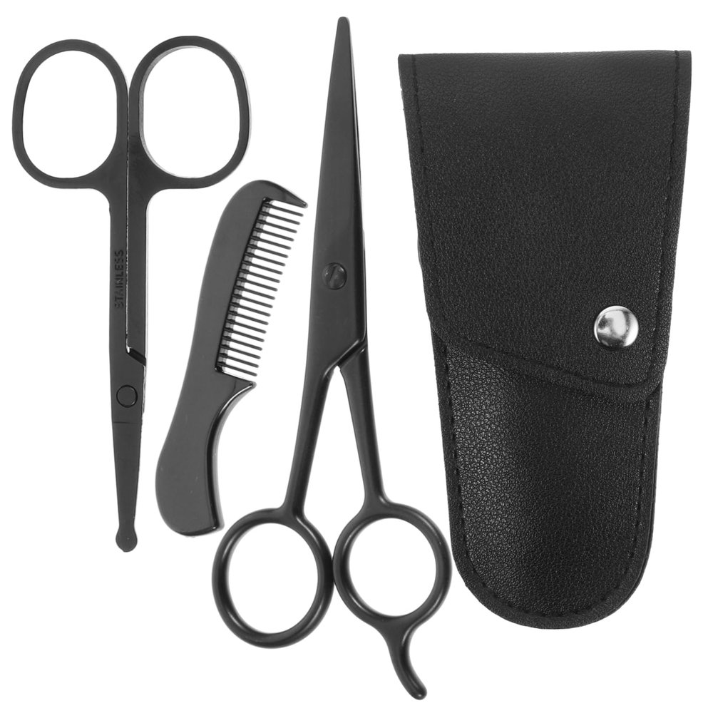 Mikinona Mustache Trimming Scissors and Beard Scissors Set 4 Pieces Stainless Steel Grooming Shears with Comb and Storage Bag for Men Home and Barbershop Beard Care