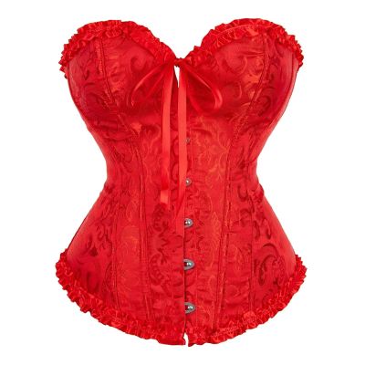 GMDNS Women'S Lingerie & Underwear Green Brown Red Blue White Jacquard Overbust Corset Women Lingeries Dance Wearing Costumes Steampunk M Red