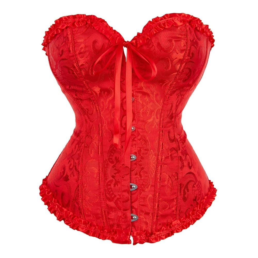 GMDNS Women'S Lingerie & Underwear Green Brown Red Blue White Jacquard Overbust Corset Women Lingeries Dance Wearing Costumes Steampunk M Red