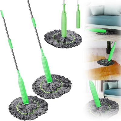 2Pcs 2 In 1 Dehydrated Mop, Microfiber Spin Floor Cleaning Mop, Self-wringings Twist Mops For Floor Cleaning, Round Mop 360 Rotatable Spin Cleaning Mop, Portable Squeeze Mop For Bedroom Living Room