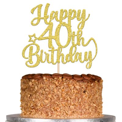 Rsstarxi 1 Pack Happy 40th Birthday Cake Topper Star Glitter Gold Fabulous 40 Birthday Cheers to 40 Years Old Cake Pick Decoration for 40th Birthday Theme Celebrating Party Cake Decorations