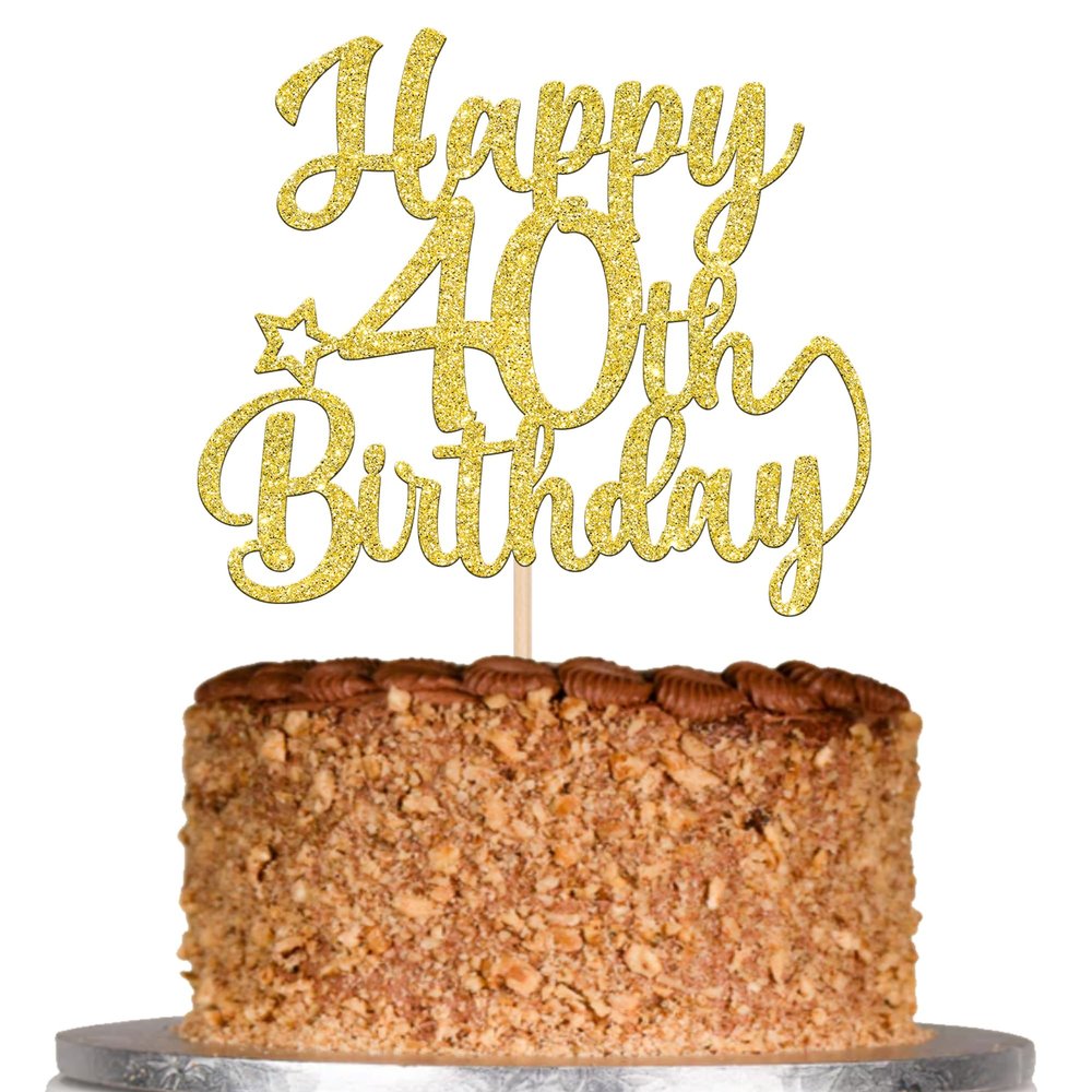 Rsstarxi 1 Pack Happy 40th Birthday Cake Topper Star Glitter Gold Fabulous 40 Birthday Cheers to 40 Years Old Cake Pick Decoration for 40th Birthday Theme Celebrating Party Cake Decorations