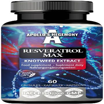 Resveratrol Max - 500 mg per Capsule - 60 Vegan Capsules - High Purity 98% Extract - Supports Circulatory Health - Natural Antioxidant - Dietary Supplement by Apollo's Hegemony