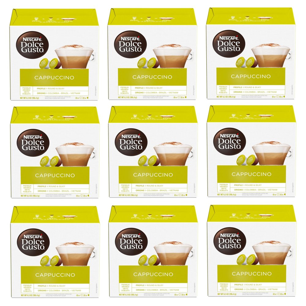 NESCAFE DOLCE GUSTO Cappuccino Coffee Pods x16 (Pack of 9, Total 72 Pods)
