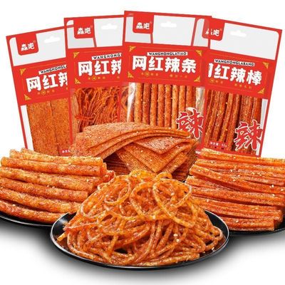 4 flavors mixed with spicy strips 92g/bag,Mala Latiao,Spicy big gluten,Handmade spicy strip,delicious Instant classic hot&spicy flavor snack,Sweet Spicy Flavor Chinese Snacks (Mixed taste,4bags)