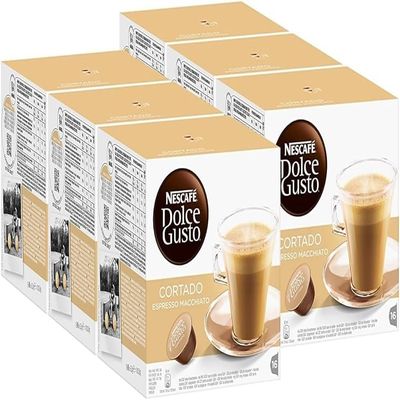 NESCAFE DOLCE GUSTO Cortado Espresso Macchiato Coffee Pods x16 (Pack of 6, Total 96 Pods)