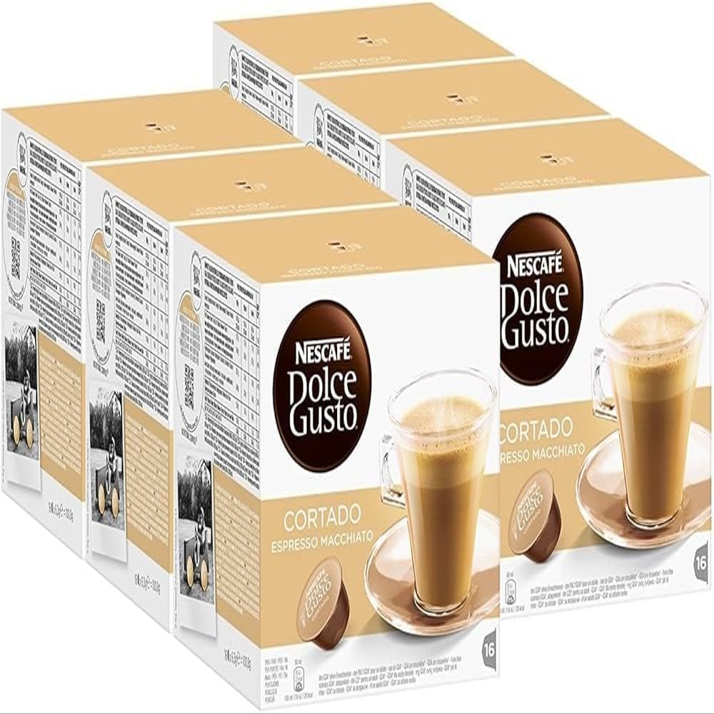 NESCAFE DOLCE GUSTO Cortado Espresso Macchiato Coffee Pods x16 (Pack of 6, Total 96 Pods)