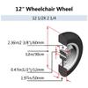 1 Pair 12in Wheelchair Rear Wheel Replacement Parts, 12 1/2  2 1/4 Solid Urethane Tire for Manual Wheelchairs, ABS Wheel Hub view 3
