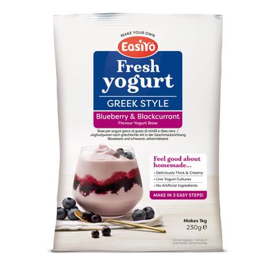 Easiyo Greek Style Blueberry & Blackcurrant Flavoured Yogurt Mix Sachet 230g For Use With EasiYo Yogurt Makers