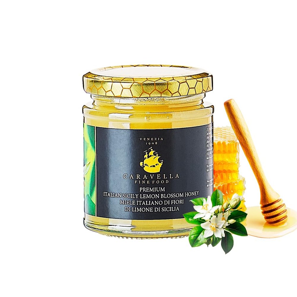 Caravella Fine Food - Sicily Lemon Flower Honey 250g - Pure Raw Authentic 100% Italian - Caravella Gourmet Collection (250g x 1, Sicily Lemon Flower Honey (250 g x 1, Sicily Lemon Blossom honey)