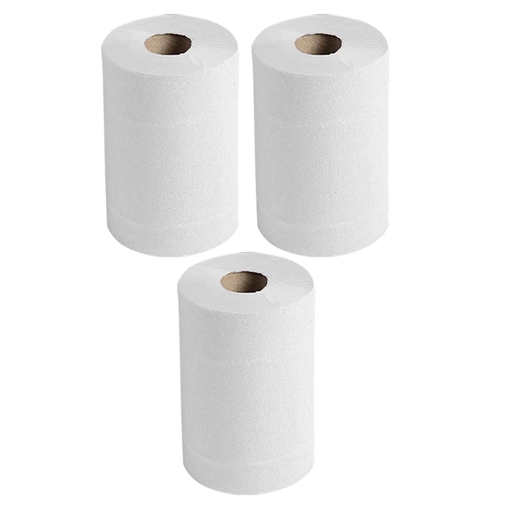 (3 Rolls) x White 2-Ply Embossed Centerfeed Kitchen Roll (300 Sheets Each Roll) High Absorbent Strong & Easy Perforation Paper Hand Towel Bulk Qty Household Paper Towels - Home Kitchen Commercial Use