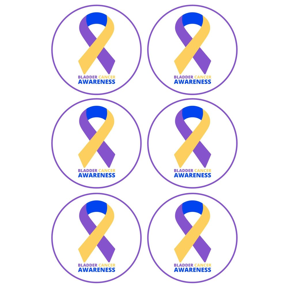 6 x Bladder Cancer Ribbon Edible Wafer or Icing Cupcake Toppers Party Cake Decorations Perfect For Brownies Cookies Muffins & More! (Premium Icing Sheet)