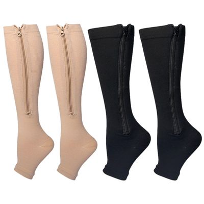 2 Pairs of Open Toe Zip Socks, Toeless Support Socks, Breathable and Comfortable Compression Socks, Outdoor Sports Stockings, Unisex Knee High Socks