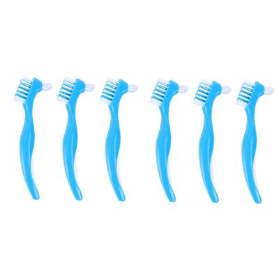 Anneome 6pcs False Teeth Brush Denture Cleaning Brush Double Sided Heads Denture Care Toothbrush Non-Slip Handle Portable for Home Travel