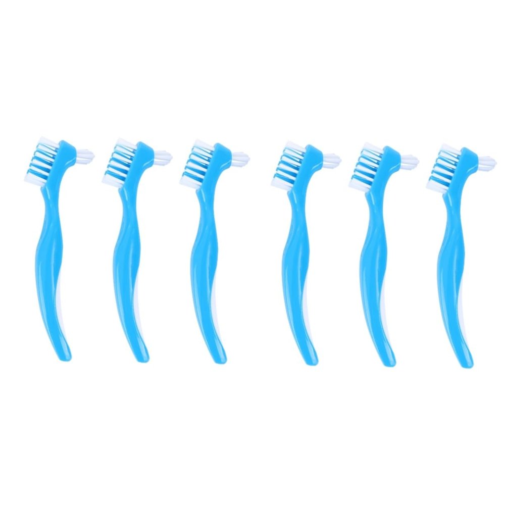 Anneome 6pcs False Teeth Brush Denture Cleaning Brush Double Sided Heads Denture Care Toothbrush Non-Slip Handle Portable for Home Travel