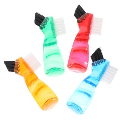 Gogogmee Denture Brush Set 4pcs Double-Head Small Multi-Functional Toothbrushes Portable Mini Cleaning Brushes for Oral Care at Home, Includes Blue Red Orange Green