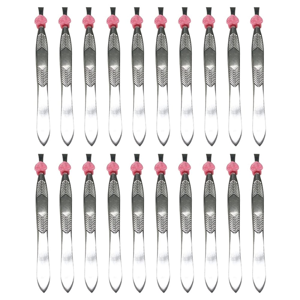 CANIGHT 24pcs Long Tweezers for Eyebrow Stainless Steel Eyebrow Clip Heart Shape Multipurpose Makeup Eyelash Tweezers