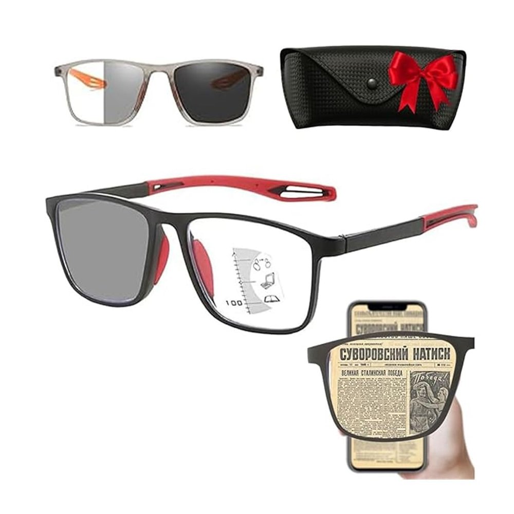 Pelinuar Manlykicks Sports Ultra-Light Anti-Blue Light Presbyopic Glasses,Dual Focus Anti Blue Light Reading Glasses,Fashion Comfortable Non-Slip Reading Glasses (Red, 300)