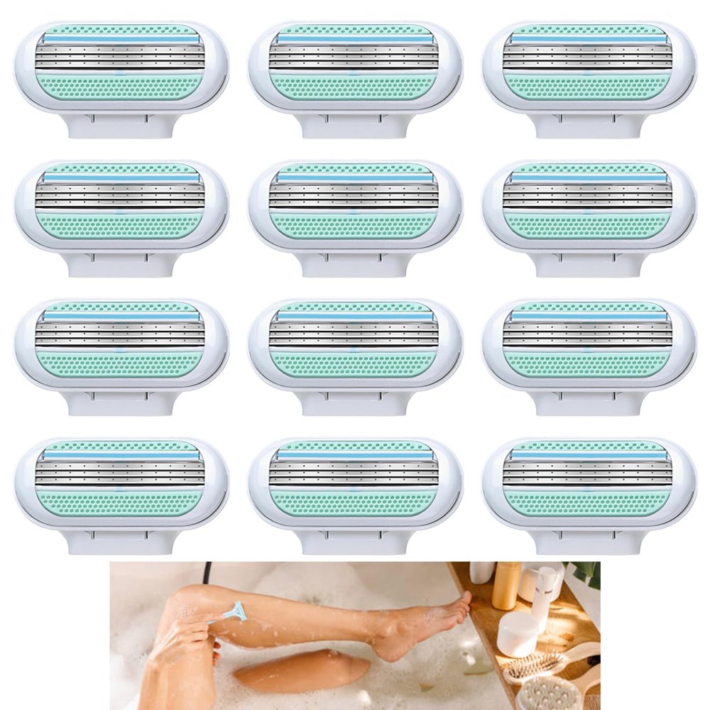 Edksegjcsous 12 Pcs Replacement Razor Blades Compatible with Gillette Venus, Extra Smooth Women's Razor Blade Refills, 3 Layer Blade & Pivoting Head, Effortless Glide, Easy to Replace
