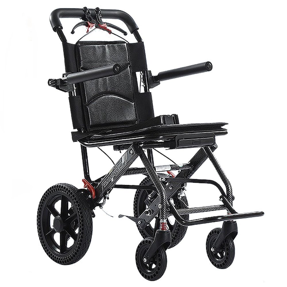 YFJBDKS Ultralight Lightweight Folding Wheelchair, with Handbrake, Weights Only 18lbs, Compact Wheelchair, Ultralight Folding Travel Wheelchair for Adults & Kids,carbon fiber model