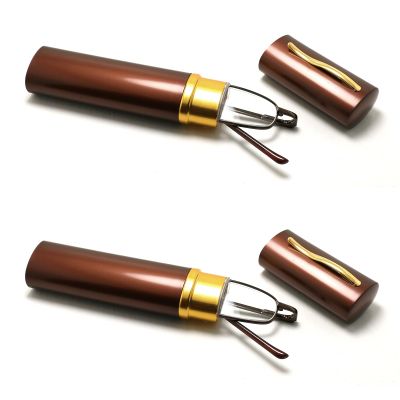 TWINKLE TWINKLE 2 PACK Reading Glasses Slim Eyeglasses with Pen Clip Tube Case Portable Lightweight UK R282 (2 Pairs Brown, +125 Magnification)