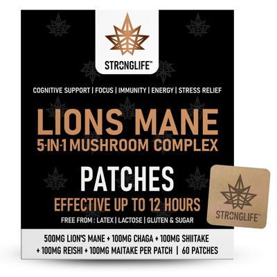 Lions Mane 5 in 1 Mushroom Complex Transdermal Patches  60 Patches for Cognitive Support, Focus, and Immune Health | High Absorption, Like Capsules and Powder, Easy to Use, Long-Lasting