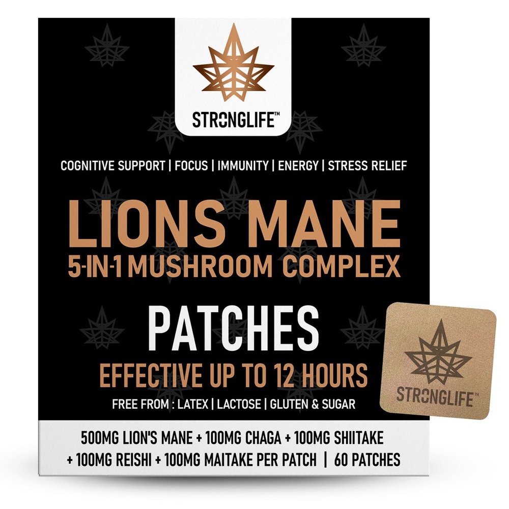 Lions Mane 5 in 1 Mushroom Complex Transdermal Patches  60 Patches for Cognitive Support, Focus, and Immune Health | High Absorption, Like Capsules and Powder, Easy to Use, Long-Lasting