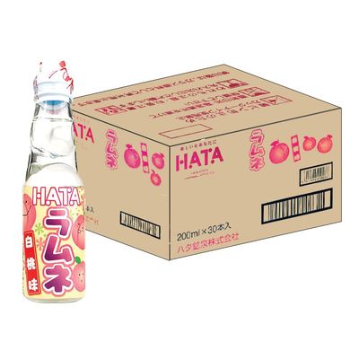 Hatakosen Ramune Soda Japanese Fruity Flavoured Soda Carbonated Bottled Drinks 200ml (Box of 30, White Peach)