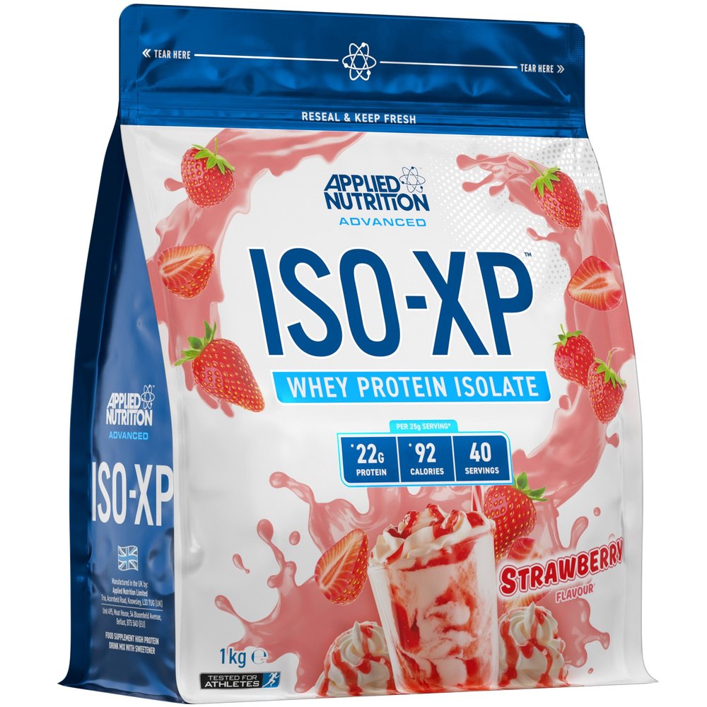 Applied Nutrition ISO-XP Whey Protein Powder  22g Protein, Low Fat, Low Carb Whey Isolate Protein Powder, Rich in Amino Acids, Grass-Fed, Soy Free, Halal Certified (1kg - 40 Servings) (Strawberry)