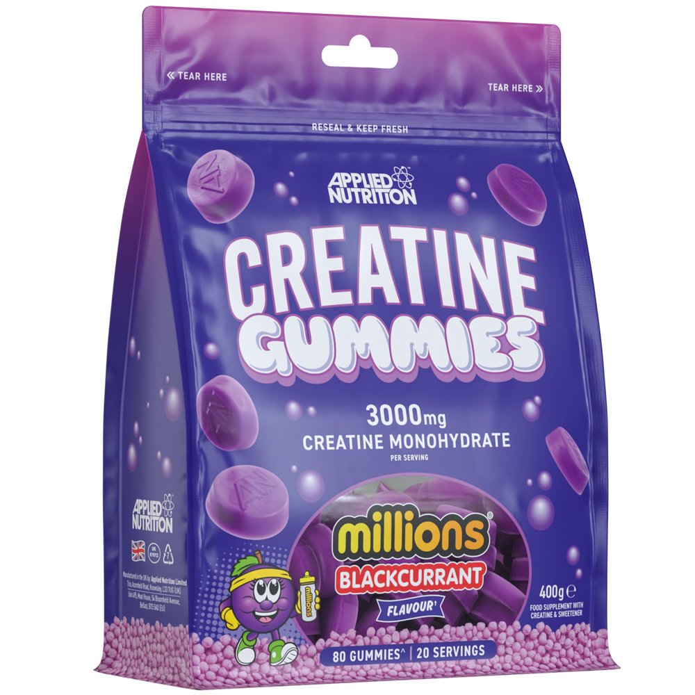 Applied Nutrition Creatine Gummies - 3000mg Creatine Monohydrate per Serving - 80 Chewable Vegan Gummies for Strength, Power & Recovery (20 Servings)