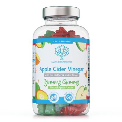 Apple Cider Vinegar Gummies with The Mother & Ginger - 60 Natural Apple Flavoured - High Strength 500mg per Serving - 1 Month Supply - UK Made