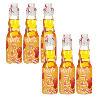 Hatakosen Ramune Soda Japanese Fruity Flavoured Soda Carbonated Bottled Drinks 200ml (Pack of 6, Mango)