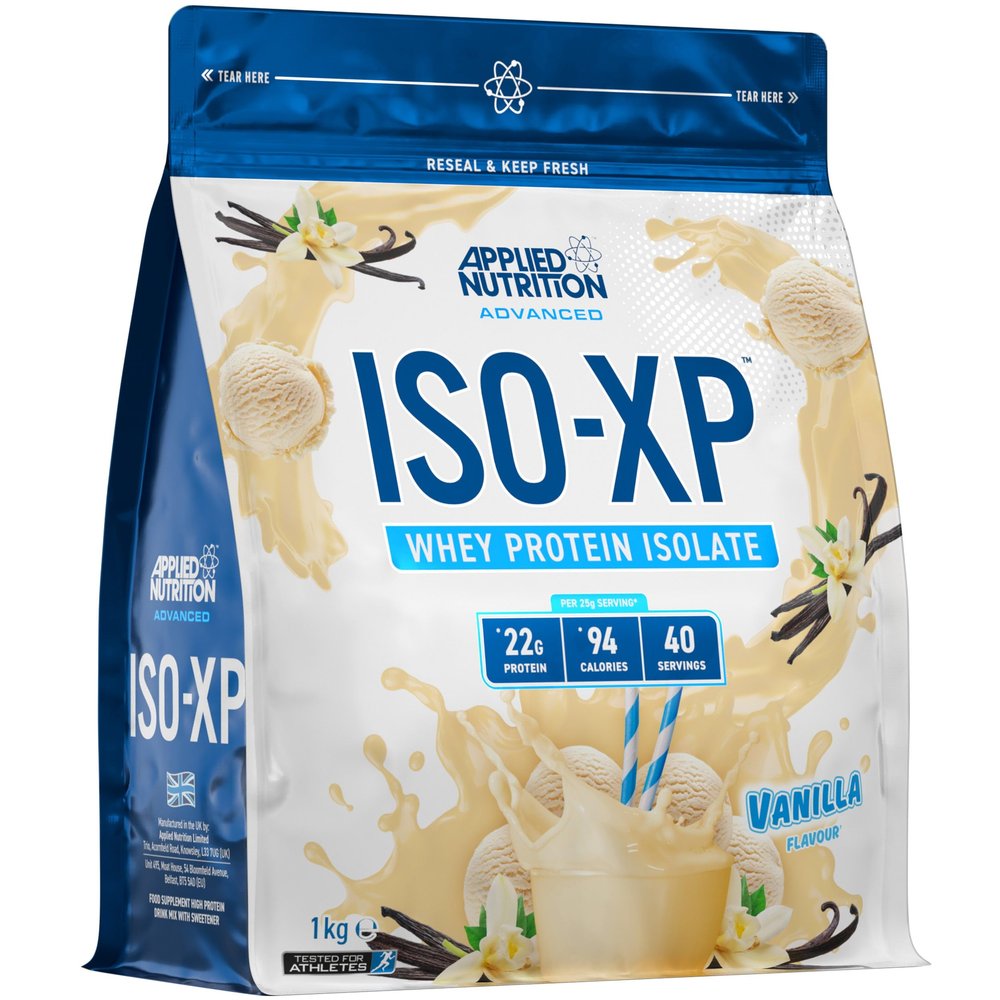 Applied Nutrition ISO-XP Whey Protein Powder  22g Protein, Low Fat, Low Carb Whey Isolate Protein Powder, Rich in Amino Acids, Grass-Fed, Soy Free, Halal Certified (1kg - 40 Servings) (Vanilla)